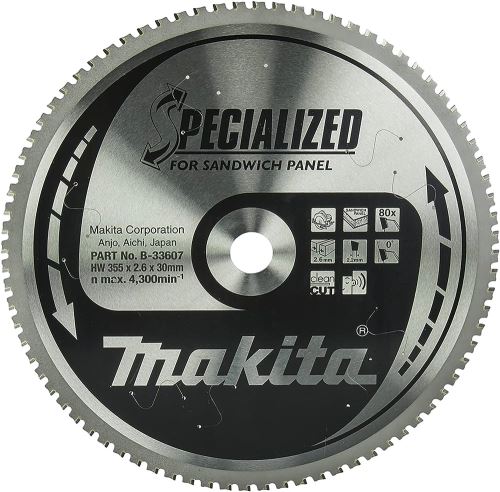 MAKITA kotouč pilový sendvičové panely SPECIALIZED 355x2.6x30 mm 80 zubů B-33607