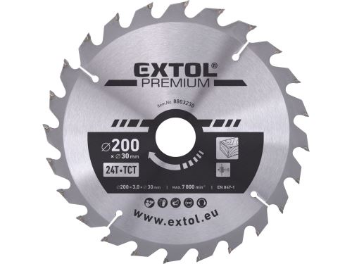 EXTOL PREMIUM kotouč pilový s SK plátky, O 200x3,0x30mm, 24T 8803230