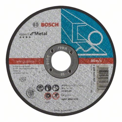 BOSCH Dělicí kotouč rovný Expert for Metal AS30S BF, 125 mm, 3,0 mm 2608603397