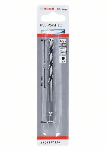 BOSCH Vrták do kovu HSS PointTeQ HEX se 6hrannou stopkou; 6.5 mm (5 ks) 2608577529