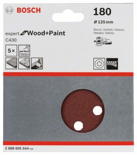 BOSCH Brusný papír C430, balení 5 ks 125 mm, 180 2608605644