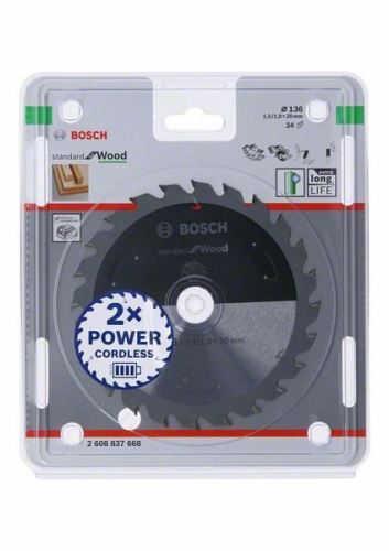 BOSCH Pilový kotouč pro aku pily; Standard for Wood 136x20x1,5/1,0x24T 2608837668