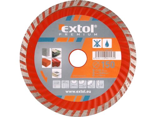 EXTOL PREMIUM Kotouč diamantový řezný, turbo - suché i mokré řezání, 230x22,2x3mm, 108755