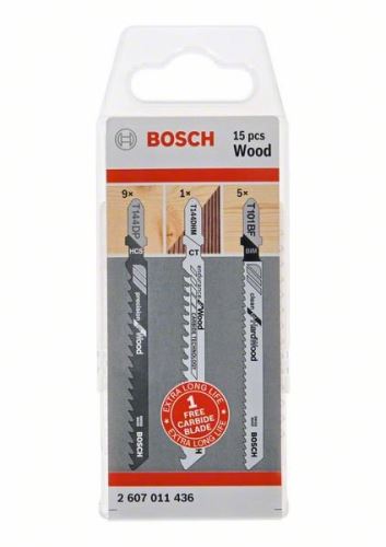 BOSCH Sada pilových plátků Wood, 15 ks 2607011436