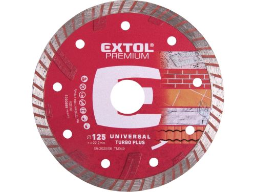 EXTOL PREMIUM kotouč diamantový řezný TURBO PLUS - suché i mokré řezání, O 125x22,2x2,2mm 8803032