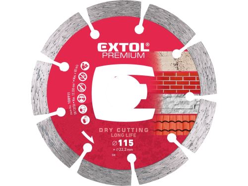 EXTOL PREMIUM kotouč diamantový řezný, segmentový Long Life - suché řezání, 115x22,2x2mm 108911