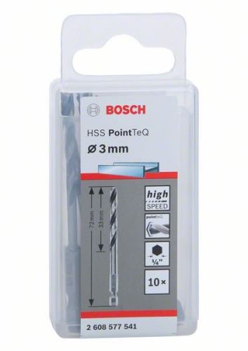 BOSCH Vrták do kovu HSS PointTeQ HEX se 6hrannou stopkou; 3.0 mm 2608577541