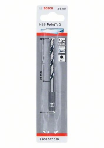 BOSCH Vrták do kovu HSS PointTeQ HEX se 6hrannou stopkou; 6.0 mm (5 ks) 2608577528