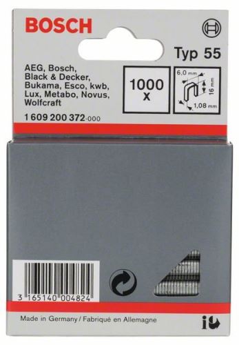 BOSCH Úzké sponky do sponkovačky, typ 55 6 x 1,08 x 16 mm (1000 ks) 1609200372