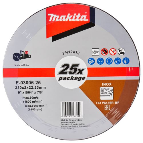 MAKITA kotouč řezný nerez 230x2.0x22.23 mm, 25 ks E-03006-25