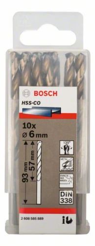 BOSCH Vrtáky do kovu HSS-Co, DIN 338 6 x 57 x 93 mm (10 ks) 2608585889