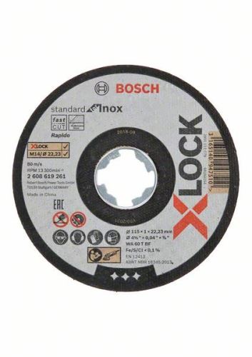 BOSCH X-LOCK Plochý řezací kotouč Standard for Inox systému 115×1×22,23 mm 115 x 1 x 22.23 mm 2608619261