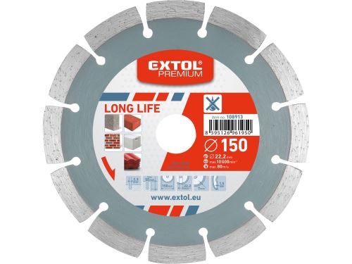 EXTOL PREMIUM Kotouč diamantový řezný, segmentový Long Life - suché řezání, 230x22,2x3mm, 108915