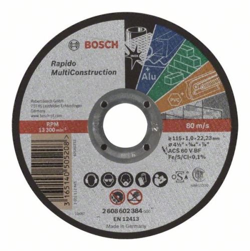 BOSCH Dělicí kotouč rovný Rapido Multi Construction ACS 60 V BF, 115 mm, 1,0 mm 2608602384