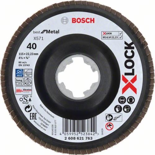 BOSCH X-LOCK Lamelové brusné kotouče Best for Metal systému Ø 115 mm, G 40, X571, lomená verze, plast 2608621763