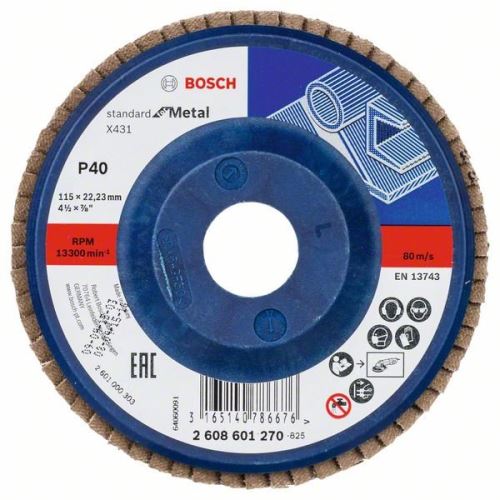 BOSCH Lamelový brusný kotouč X431, Standard for Metal 115 mm, 22,23 mm, 40 2608601270