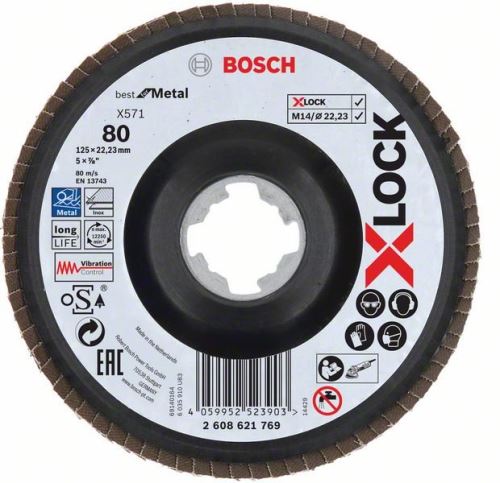 BOSCH X-LOCK Lamelové brusné kotouče Best for Metal systému Ø 125 mm, G 80, X571, lomená verze, plast 2608621769