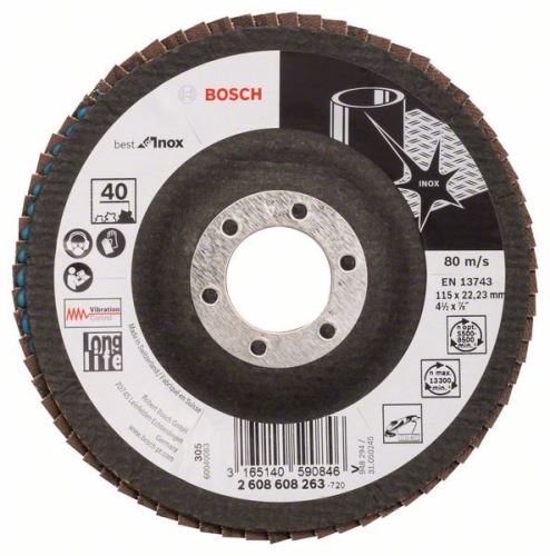 BOSCH Lamelový brusný kotouč X581, Best for Inox 115 mm, 22,23 mm, 40 2608608263