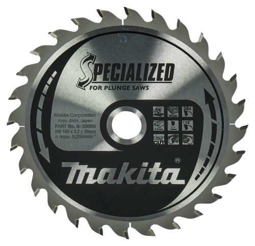 MAKITA kotouč pilový dřevo SPECIALIZED 165x2.2x20 mm 28 zubů pro ponorné pily B-33009