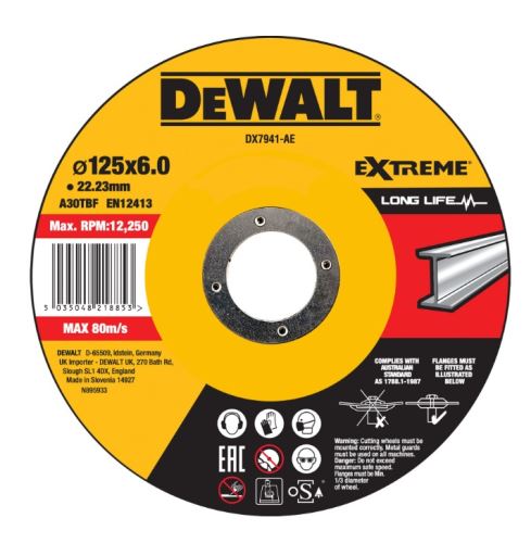 DeWALT Brusný kotouč na kov EXTREME vypouklý 125 x 6 x 22,23 mm DX7941