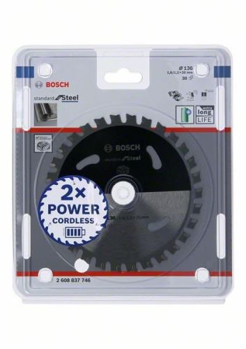 BOSCH Pilový kotouč pro aku pily; Standard for Steel 136x20x1,6/1,2x30T 2608837746