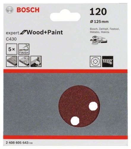 BOSCH Brusný papír C430, balení 5 ks 125 mm, 120 2608605643