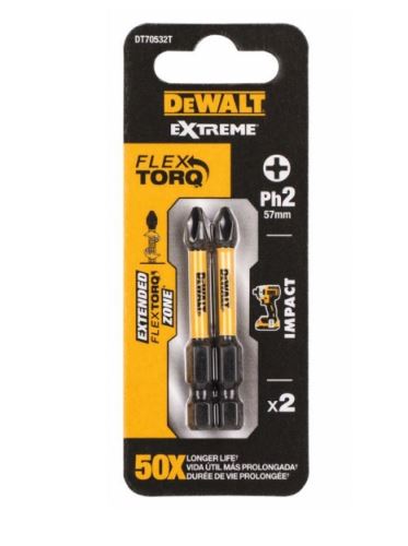 DeWALT Torzní šroubovací bit 57 mm, PH2, EXTREME (2 ks) DT70532T