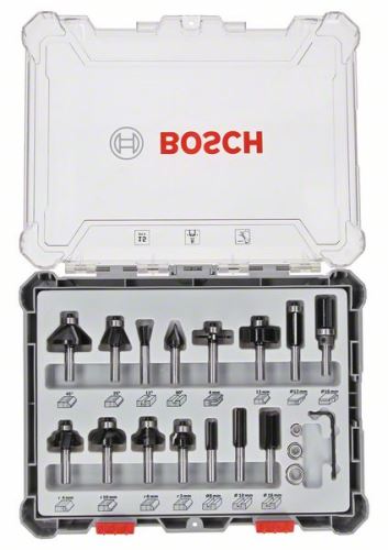 BOSCH Smíšená sada tvarových fréz s vřetenem Ø 8 mm, 15 ks 2607017472