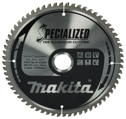 MAKITA kotouč pilový hliník SPECIALIZED 216x2.2x30 mm 64 zubů B-33299