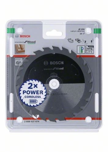 BOSCH Pilový kotouč pro aku pily; Standard for Wood 150x20/16x1,6/1,0x24T 2608837674