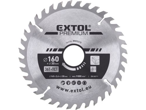 EXTOL PREMIUM kotouč pilový s SK plátky, O 160x2,6x30mm, 36T 8803215