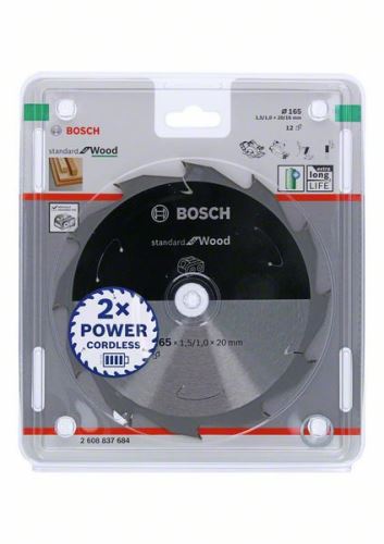 BOSCH Pilový kotouč pro aku pily; Standard for Wood 165x20/16x1,5/1,0x12T 2608837684