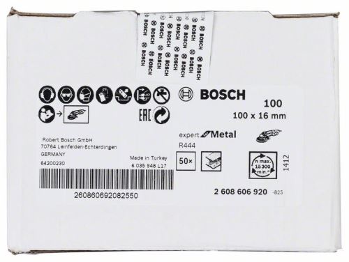 BOSCH Fíbrový brusný kotouč R444, Expert for Metal 100 mm, 16 mm, 100 2608606920