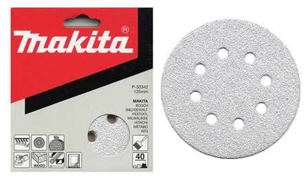 MAKITA papír brusný suchý zip 125 mm 8 děr K60, 10 ks P-33358