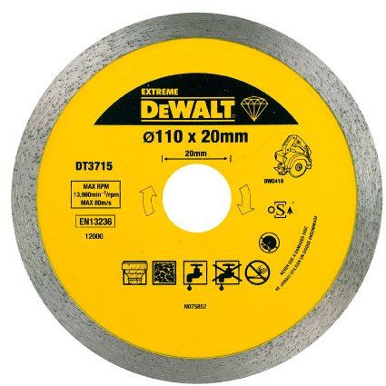 DeWALT Diamantový kotouč pro řezačku obkladů 110 × 20 mm na řezání mramoru, porcelánu, žuly DT3715