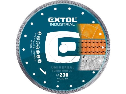 EXTOL INDUSTRIAL kotouč diamantový řezný, turbo Thin Cut, suché i mokré řezání, O 230x22,2x2mm 8703045