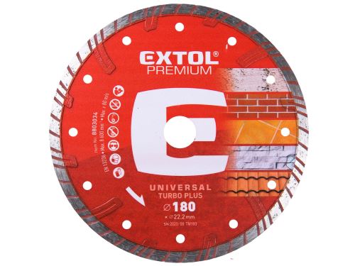 EXTOL PREMIUM kotouč diamantový řezný TURBO PLUS - suché i mokré řezání, O 180x22,2x2,8mm 8803034