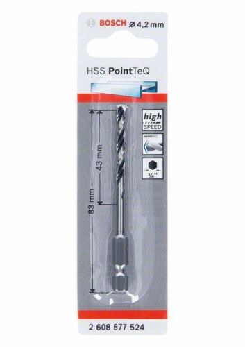 BOSCH Vrták do kovu HSS PointTeQ HEX se 6hrannou stopkou; 4.2 mm (5 ks) 2608577524