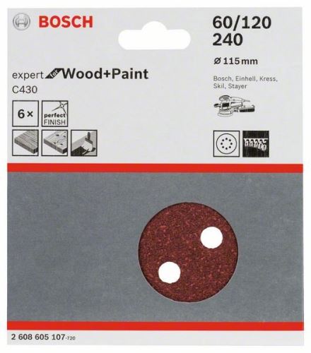 BOSCH Brusný papír C430, 5 ks 60; 120; 240 2608605107