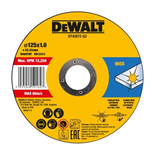 DeWALT Řezný kotouč na kov a nerez 125 x 1 mm (25 ks) DT43972