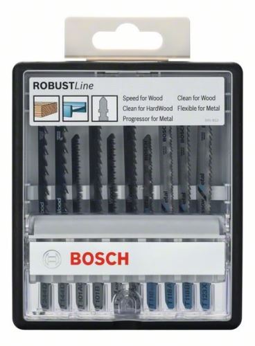 BOSCH 10dílná souprava pilových plátků do kmitacích pil, robustní řady na dřevo a kov, se stopkou T, Robust Line Wood and Metal T 244 D; T 144 D; T 101 AO; T 101 B; T 101 AOF; T 101 BF; T 118 EOF; T 118 AF; T 118 BF; T 123 X 2607010542