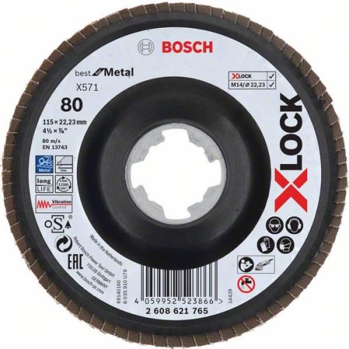 BOSCH X-LOCK Lamelové brusné kotouče Best for Metal systému Ø 115 mm, G 80, X571, lomená verze, plast 2608621765