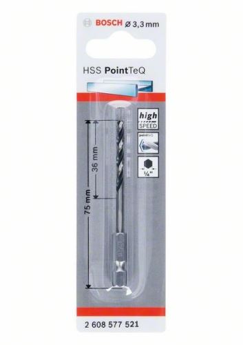 BOSCH Vrták do kovu HSS PointTeQ HEX se 6hrannou stopkou; 3.3 mm (5 ks) 2608577521