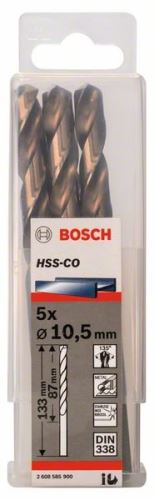 BOSCH Vrtáky do kovu HSS-Co, DIN 338 10,5 x 87 x 133 mm (5 ks) 2608585900