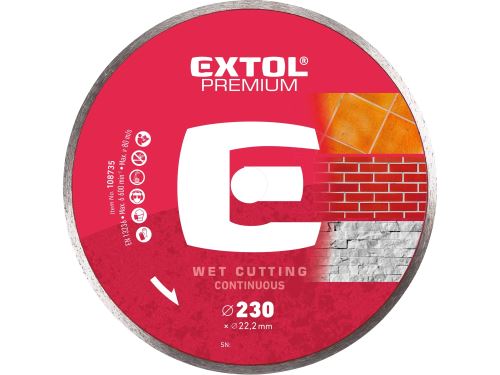 EXTOL PREMIUM kotouč diamantový řezný celoobvodový - mokré řezání, O 230x22,2x2,8mm 108735