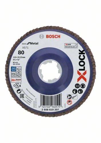 BOSCH X-LOCK Lamelové brusné kotouče Best for Metal systému Ø 115 mm, G 80, X571, rovná verze, plast 2608619207