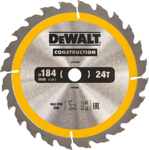 DeWALT Pilový kotouč 184 x 16mm, 24 zubů, podélný řez DT1939