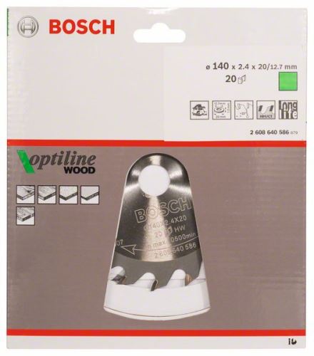 BOSCH Pilový kotouč Optiline Wood 140 x 20/12,7 x 2,4 mm, 20 2608640586