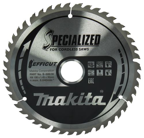 MAKITA kotouč pilový dřevo Efficut 190x1.45x30 mm 45 zubů B-68638