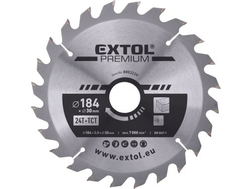 EXTOL PREMIUM kotouč pilový s SK plátky, O 184x3,0x30mm, 24T 8803220